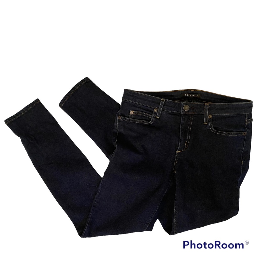 THEORY JEANS SKINNY LEG NAVY BLUE DENIM 5 POCKET ZIP FLY SIZE 27 - Picture 2 of 10